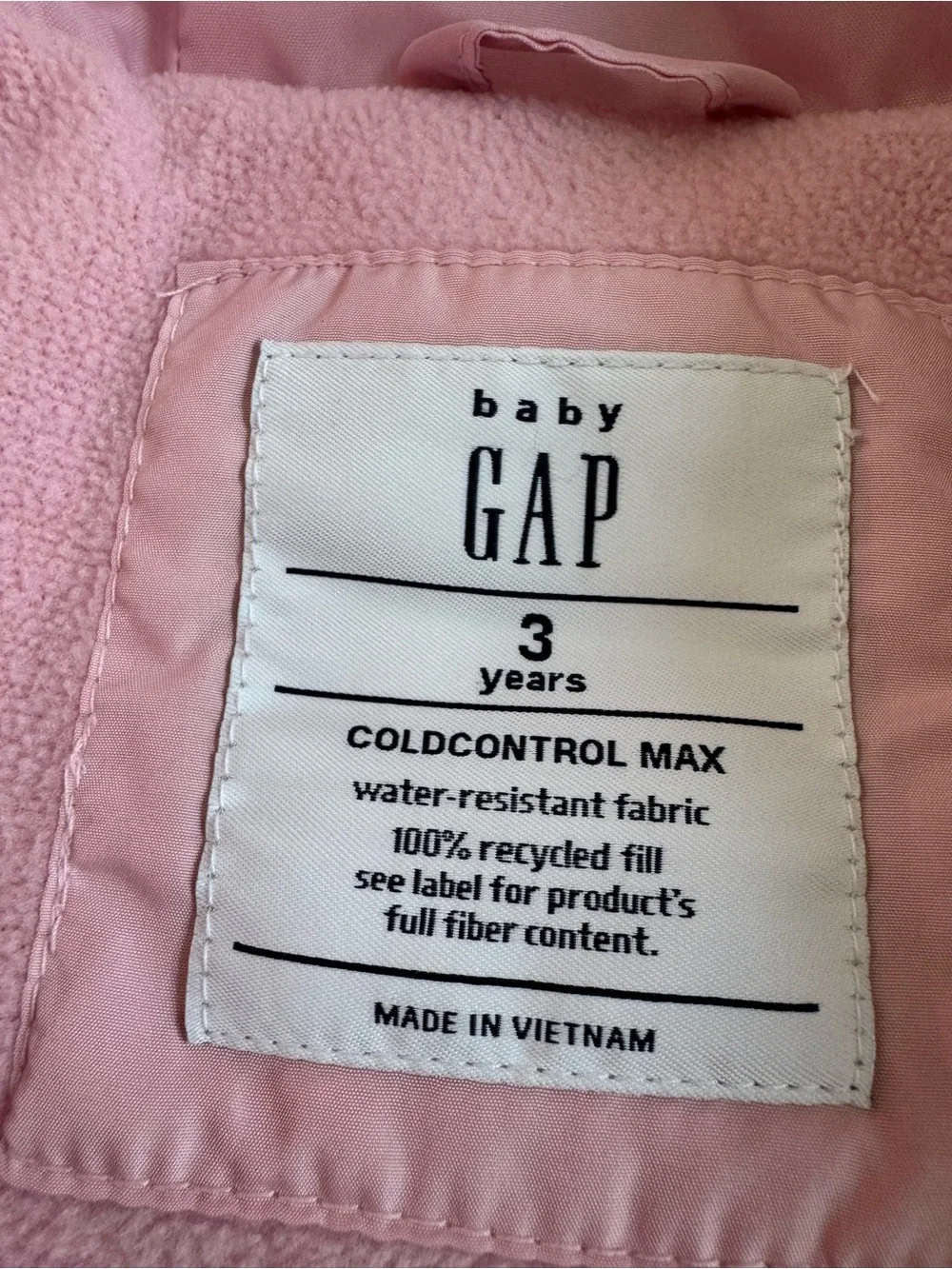 GAP Baby Light Pink Quilted Puffer Hooded Jacket Coat Girl’s Size 3